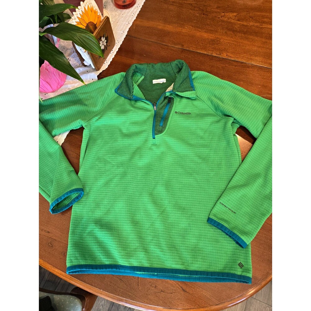 Columbia Omni-Wick Men's L Green/Blue 1/4 Zip Mock Neck Pullover Hiking